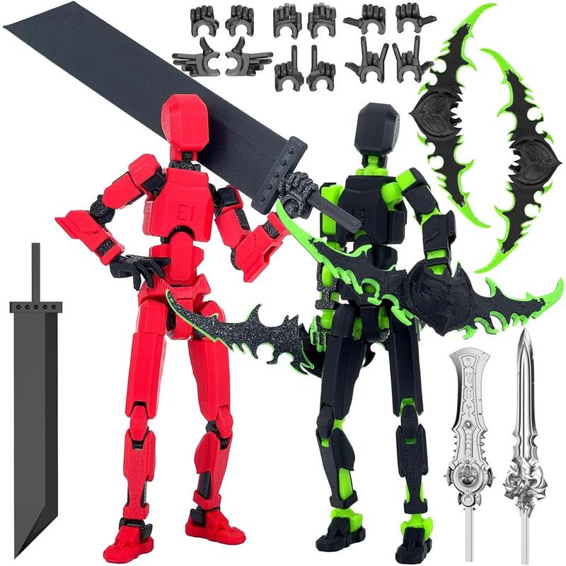 T13 Action Figure Set, Titan 13 Robot Action Figure 3D Printed robo 13 Action Figure Articulated, Dummy 13 Lucky 13 Gift for Collectors Desktop Decorations, Black Green Red Black