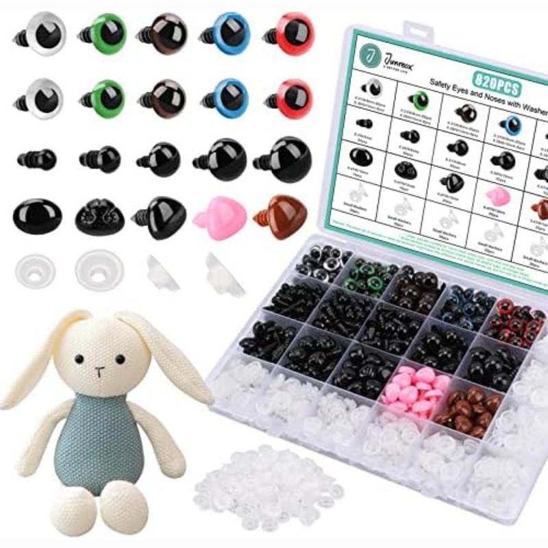 820pcs Safety Eyes and Noses for Crochet Animals, Assorted Size Crochet Eyes with Washers for Dolls Plushies Toys, Safety Eyes Animals Teddy Bear