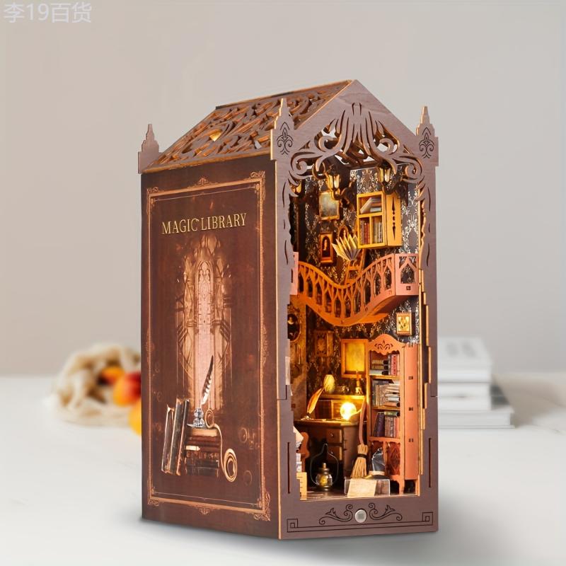 DIY Wooden Magic Book Stand Puzzle - 3D Handcrafted Miniature Model, Peach Brown, Creative Gift Idea