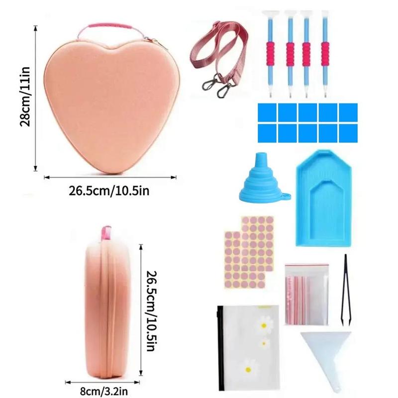 Heart & Round Shaped DIY Diamond Arts Colorful Painting Kit, DIY Diamond Arts Colorful Painting Storage Box with Lattice, Painting Tool Set, Stocking Fillers Gift