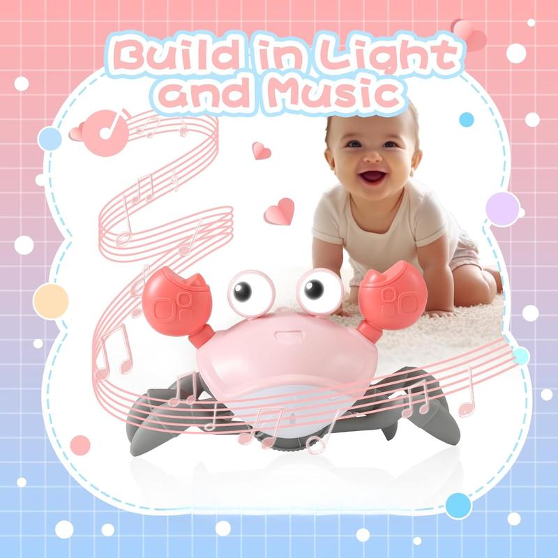 Pink Crawling Crab  2.0 - Running Cute Sensory Crab  Girl month Gift Development Learning Crawl  - Voice&Rate Control - Automatic inductive obstacle avoidance - Music&Light