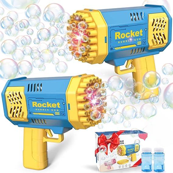 Bubble Gun 2 Pack with 2 Bottles Bubble Solution, 40-Hole Light Up Dip Bubble Machine for Kids, Bubble Toy for 3 4 5 6 7 8 Years Old Boys Outdoor Indoor Kid Birthday Wedding Party(Pink, Blue))