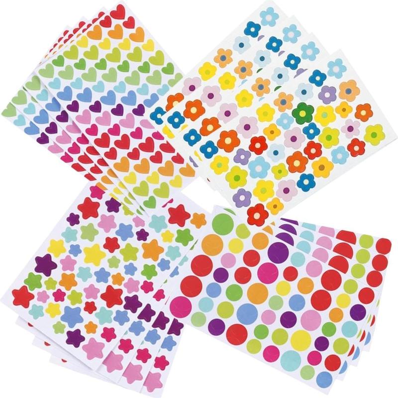 16 Sheets 1434 count Colorful Mini Flower,Dot, Heart and Star Shape Self Adhesive Stickers,for Scrapbooking and DIY Arts Crafts (Mini Flower,Mixed dots,Hearts,Stars,4 Sheets of Each Type)