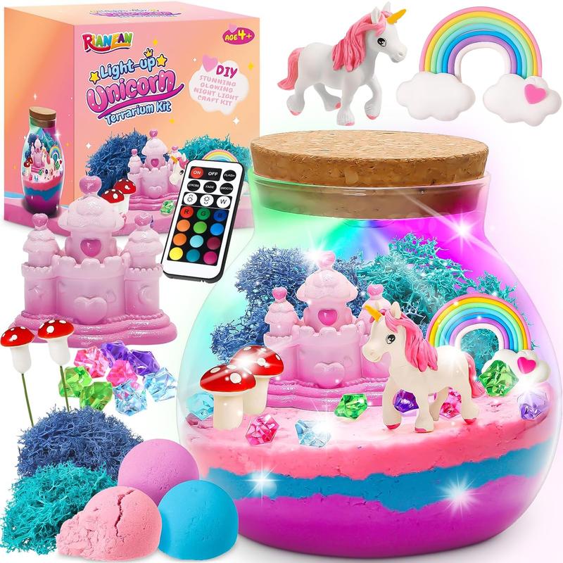 Christmas gift Light-up Unicorn Terrarium Kit for Kids, Unicorn Gifts for Girls Age 5-7, DIY Unicorn Arts & Crafts Kit for Kids, Unicorn Toys for Girls Age 4 5 6 7 8, Birthday Gifts for Little Girls