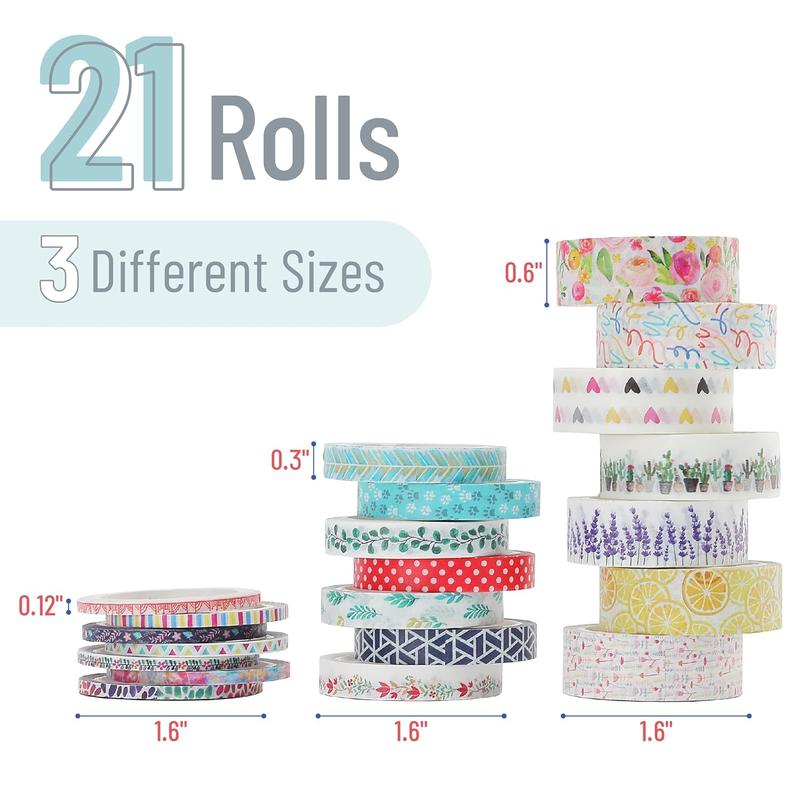 Washi Tape Set  21 Rolls  Decorative Cute Floral Washi Tape for Bible Journaling Bullet Journal Supplies