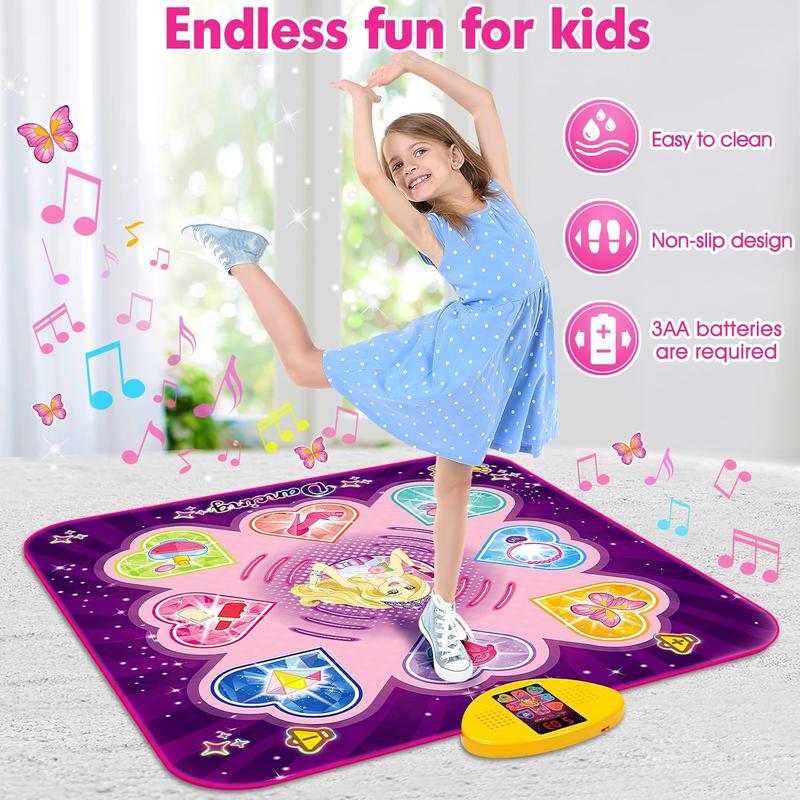 Dance Mat Toys for 3, 4, 5, 6, 7, 8+ Year Old Girls, Music Dancing Pad with 7 Game Modes, LED Lights, Built-in Music, Adjustable Volume, Birthday Gifts for 3-12 Years Old Girls