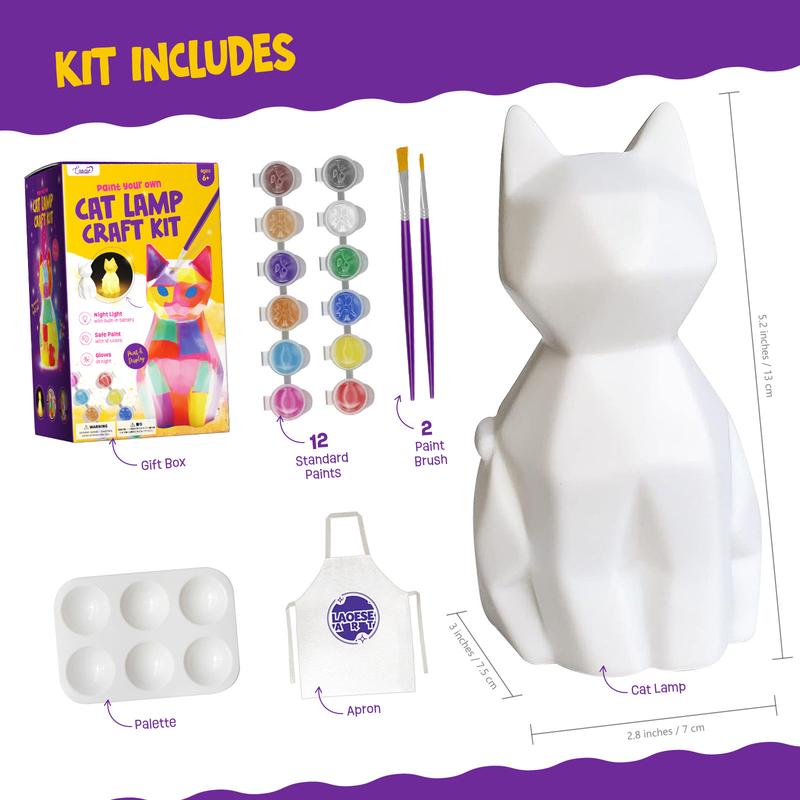 Paint Your Own Cat Lamp Kit, Art Supplies Arts & Crafts Kit, Painting kit for Kids 6-12, Arts and Crafts for Kids Ages 8-12, Toys Girls Boy Birthday Gift Ages 4 5 6 7 8 9 10 11 12+