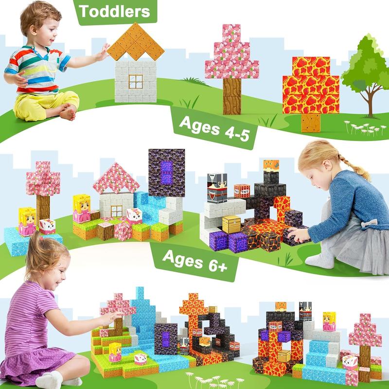 Magnetic Blocks - Build Mine Magnet World Magic Portal Set, Magnetic Tiles Building Blocks Toddler Toys STEM Sensory Outdoor Toys for 3+ Year Old Boys & Girls, Creative Kids Games Kids Toys