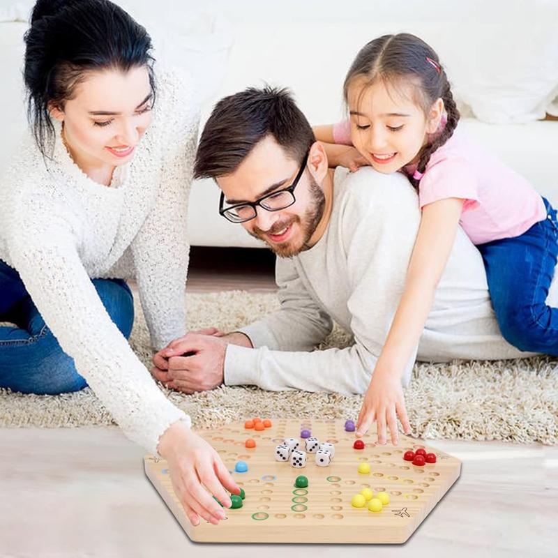 Wahoo Board Game Wooden Original Aggravation Board Game Classic 2 Side Painted Fast Track Game for 4 Player and 6 Player with 30 Marbles,12 Dices for Family Game Night(Small,Log)