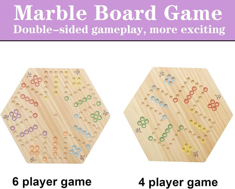 Wahoo Board Game Wooden Original Aggravation Board Game Classic 2 Side Painted Fast Track Game for 4 Player and 6 Player with 30 Marbles,12 Dices for Family Game Night(Small,Log)