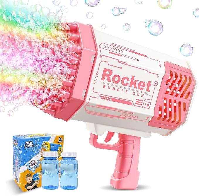 Bubble Gun 2 Pack with 2 Bottles Bubble Solution, 40-Hole Light Up Dip Bubble Machine for Kids, Bubble Toy for 3 4 5 6 7 8 Years Old Boys Outdoor Indoor Kid Birthday Wedding Party(Pink, Blue))