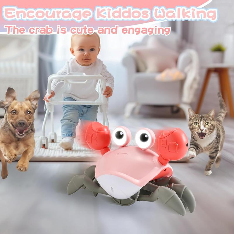 Pink Crawling Crab  2.0 - Running Cute Sensory Crab  Girl month Gift Development Learning Crawl  - Voice&Rate Control - Automatic inductive obstacle avoidance - Music&Light