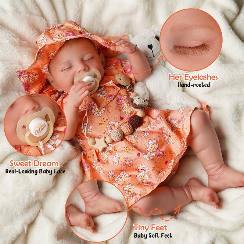 BABESIDE Lifelike Reborn Baby Dolls - 20-Inch Soft Full Vinyl Body Realistic-Newborn Sleeping Baby Girl Doll with Toy Accessories Gift Set for Kids Age 3+ & Collection