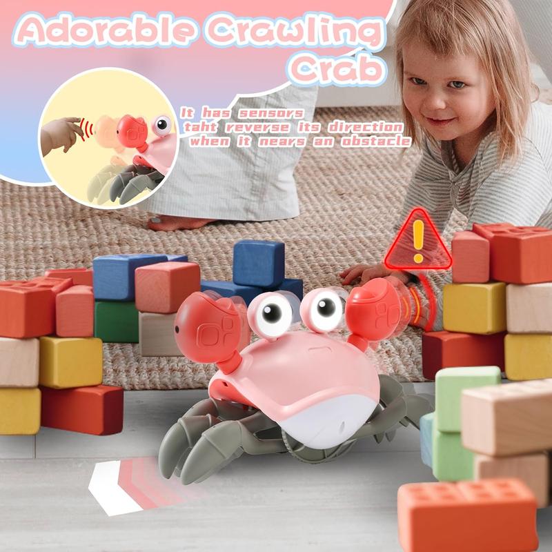 Pink Crawling Crab  2.0 - Running Cute Sensory Crab  Girl month Gift Development Learning Crawl  - Voice&Rate Control - Automatic inductive obstacle avoidance - Music&Light