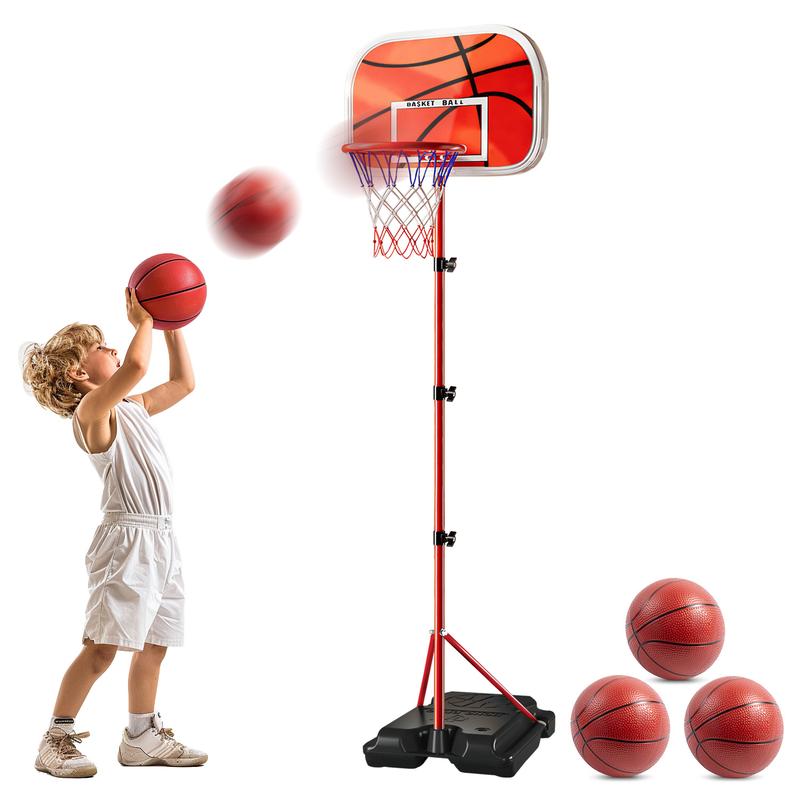 Geyiie Kids Basketball Hoop Stand Adjustable Height 5ft Toddler Indoor Mini Basketball Hoops Goal Ball Toys for Girl Boy Age 1-3 2-4 5-6 Year Old