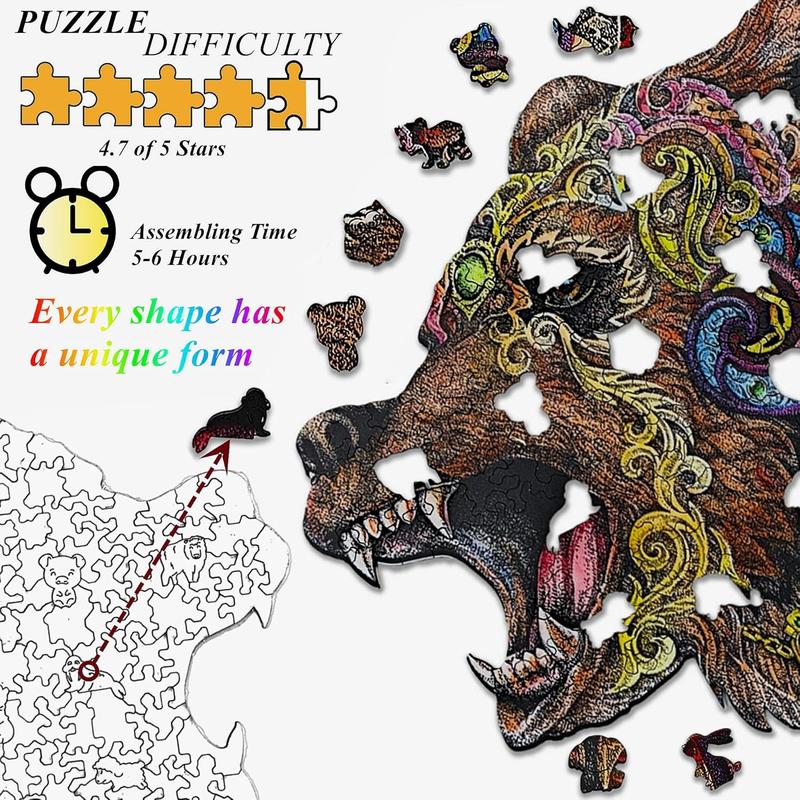 Wooden Jigsaw Puzzle for Adults,Bear Animals Shaped Magic Puzzle Pieces Best Gift for Adults,Can be Used as a Cool Mouse Pad,233pcs,(13.77 * 13.58 inches)