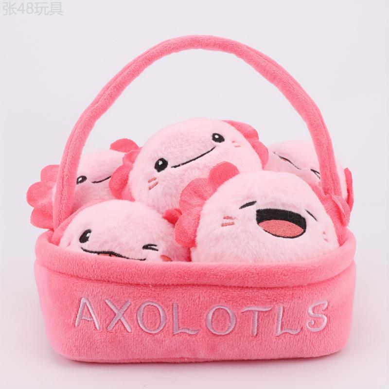 Axolotl Plush Toy Basket - Molutian Soft Stuffed Animal Set, Cartoon Video Game Themed Plushies, Ideal for Babies & Toddlers 0-3 Years, Perfect for Birthday, Halloween, Christmas Gifts