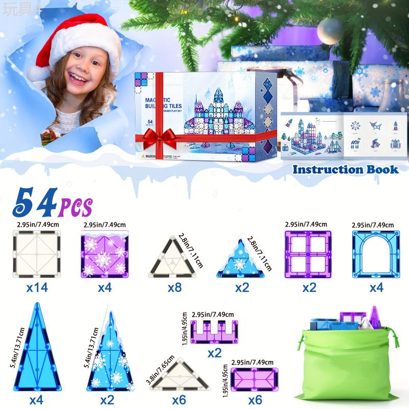 Magnetic Tiles 54PCS With 4 Arctic Animals Frozen Toys For Girls Ages 3-5 4-7 6-8 Magnet Building Blocks Kids Games STEM Princess Toys Gifts For Kids