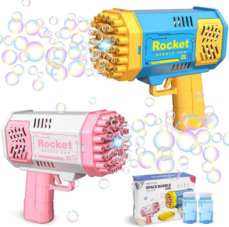 Bubble Gun 2 Pack with 2 Bottles Bubble Solution, 40-Hole Light Up Dip Bubble Machine for Kids, Bubble Toy for 3 4 5 6 7 8 Years Old Boys Outdoor Indoor Kid Birthday Wedding Party(Pink, Blue))