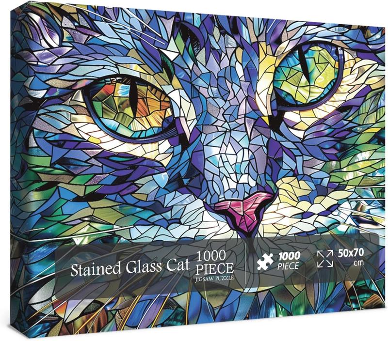 Stained Glass Puzzles Cat Puzzle 1000 count for Adults, Colorful Animal Puzzles 1000 count Funny Kitty Jigsaw Puzzle, Cute Cats Puzzle as Decor