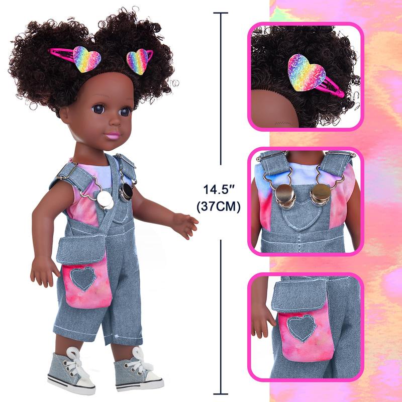 Baby Doll with Tie-Dye Rainbow Top and Clothes Set 14.5 Inch Black Doll Silicone Black Doll Realistic Black Girl Doll