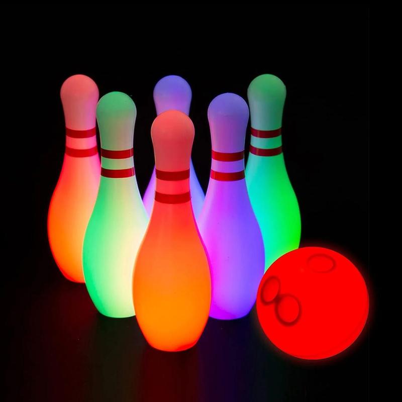 7 Pcs Light Up Kids Bowling Set, Includes 6 Pins and 1 Ball Kids Indoor & Outdoor Games for Boys Girls