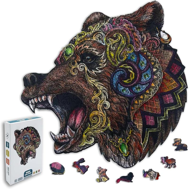 Wooden Jigsaw Puzzle for Adults,Bear Animals Shaped Magic Puzzle Pieces Best Gift for Adults,Can be Used as a Cool Mouse Pad,233pcs,(13.77 * 13.58 inches)