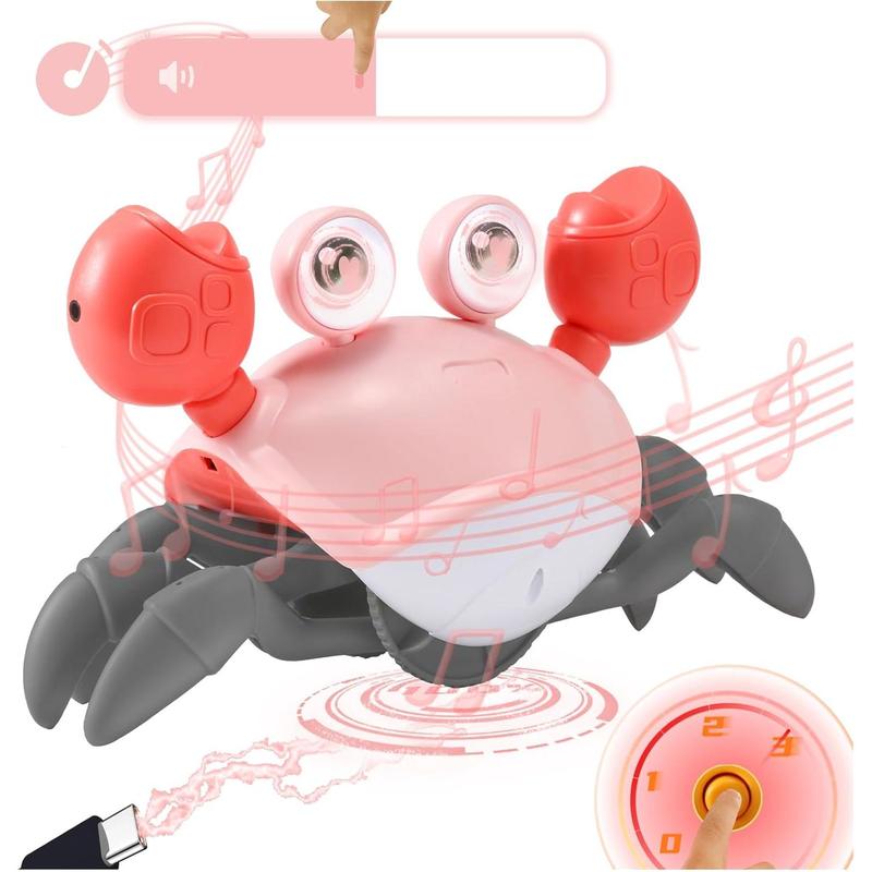 Pink Crawling Crab  2.0 - Running Cute Sensory Crab  Girl month Gift Development Learning Crawl  - Voice&Rate Control - Automatic inductive obstacle avoidance - Music&Light