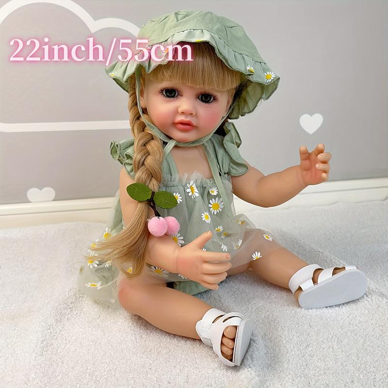 22inch 55cm Reborn Baby Doll Newborn Baby Lifelike Soft Touch Long Hair Princess Girl Full Vinly Baby Dolls Kids Birthday Christmas  New Year Gifts Halloween, Christmas Gift