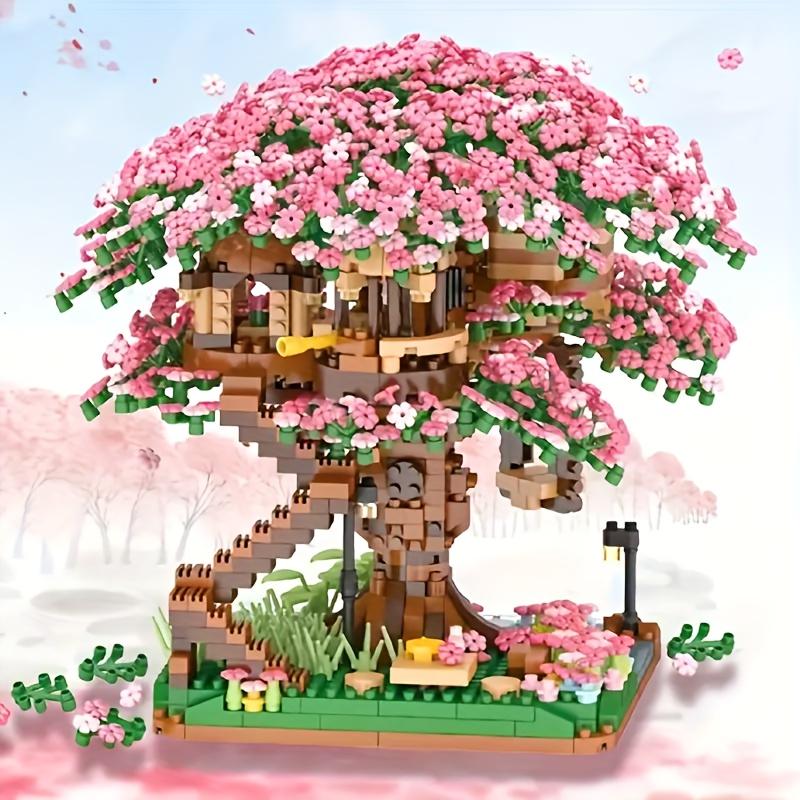 2008pcs Cherry Bonsai Tree Building Sets, Mini Building Blocks Of Cherry Blossom Bonsai Tree Kit, Mini Bricks, Sakura Tree House Toy, Halloween Thanksgiving Day Christmas Gift Easter Gift