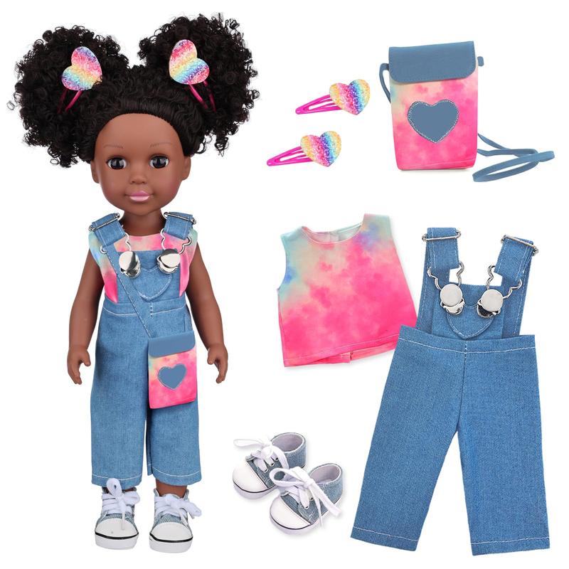 Baby Doll with Tie-Dye Rainbow Top and Clothes Set 14.5 Inch Black Doll Silicone Black Doll Realistic Black Girl Doll