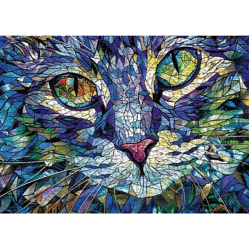 Stained Glass Puzzles Cat Puzzle 1000 count for Adults, Colorful Animal Puzzles 1000 count Funny Kitty Jigsaw Puzzle, Cute Cats Puzzle as Decor