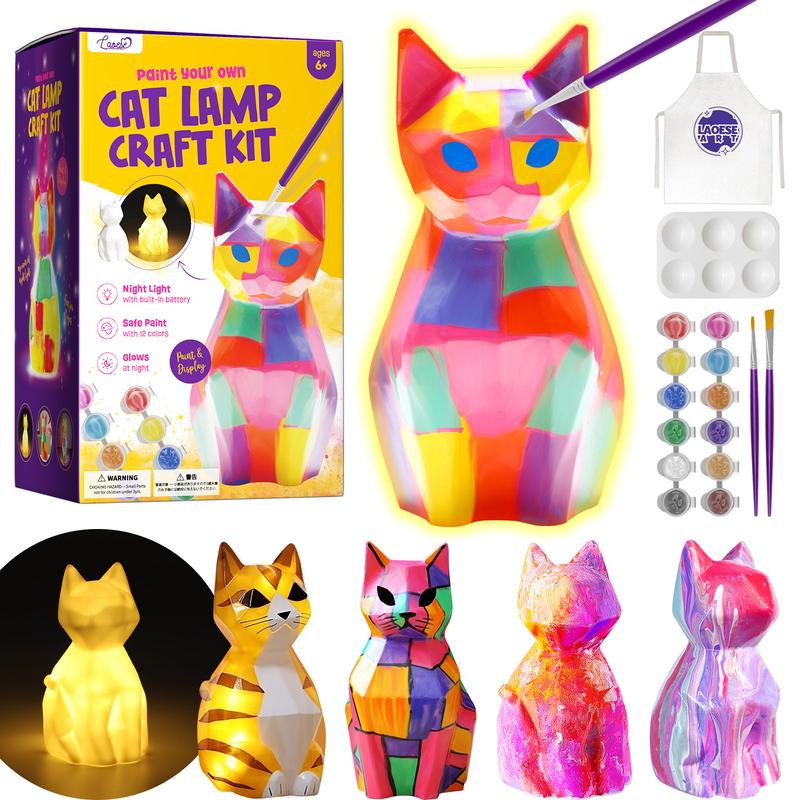 Paint Your Own Cat Lamp Kit, Art Supplies Arts & Crafts Kit, Painting kit for Kids 6-12, Arts and Crafts for Kids Ages 8-12, Toys Girls Boy Birthday Gift Ages 4 5 6 7 8 9 10 11 12+