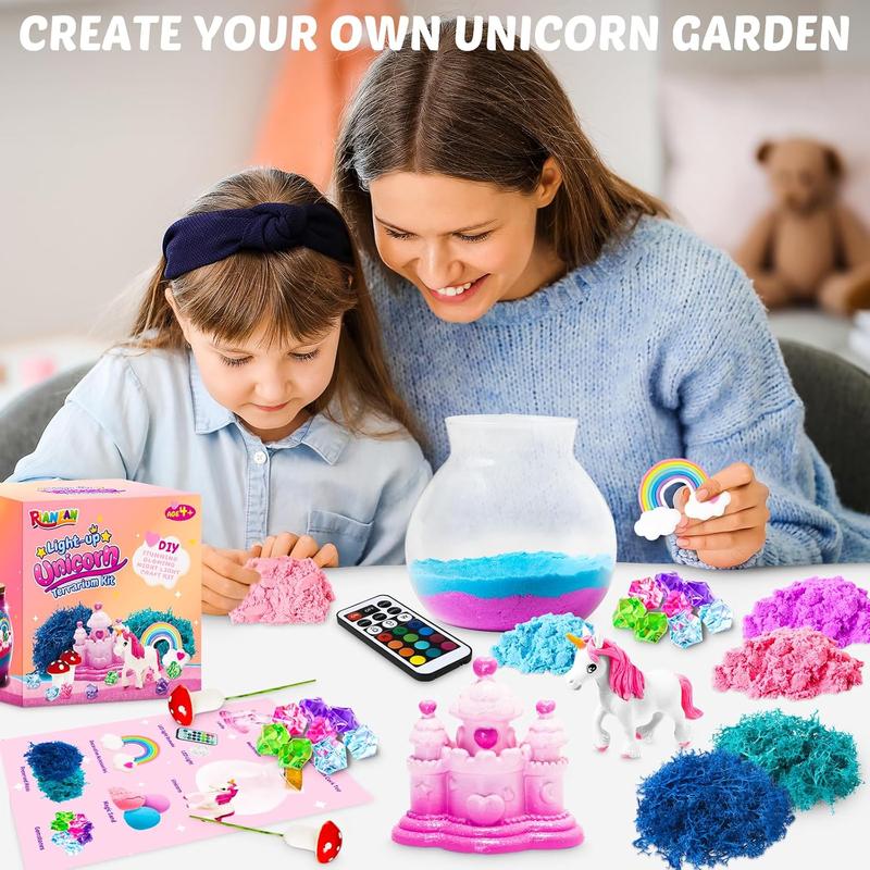 Christmas gift Light-up Unicorn Terrarium Kit for Kids, Unicorn Gifts for Girls Age 5-7, DIY Unicorn Arts & Crafts Kit for Kids, Unicorn Toys for Girls Age 4 5 6 7 8, Birthday Gifts for Little Girls