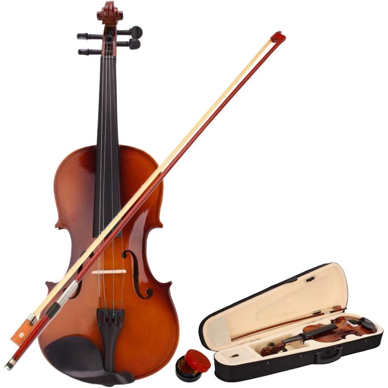 4 4 Acoustic Violin Set,Beginner Violin Vintage Solid Wood Violin Starter Kit with Carrying Case,Bow and Rosin (Natural)