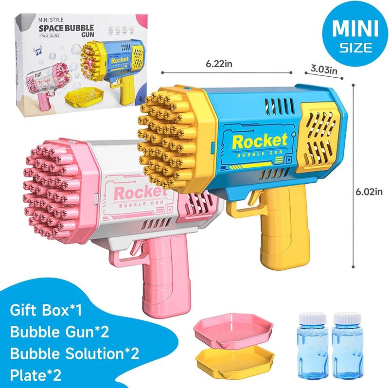 Bubble Gun 2 Pack with 2 Bottles Bubble Solution, 40-Hole Light Up Dip Bubble Machine for Kids, Bubble Toy for 3 4 5 6 7 8 Years Old Boys Outdoor Indoor Kid Birthday Wedding Party(Pink, Blue))