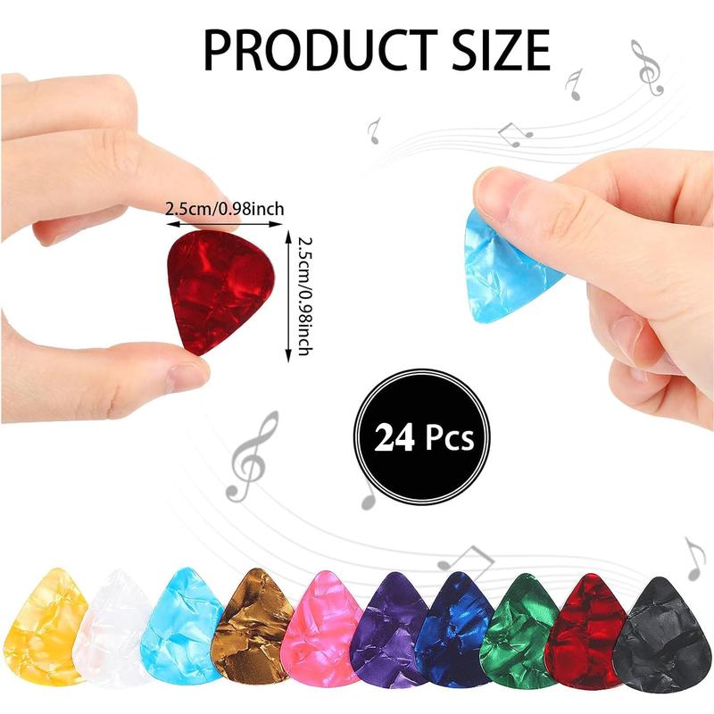 24 Pack Guitar Picks for Acoustic Electric Guitar, Thin Medium Heavy Variety Pack, 3 Different Thickness Celluloid Includes 0.46mm, 0.71mm, 0.96mm(Boxed)