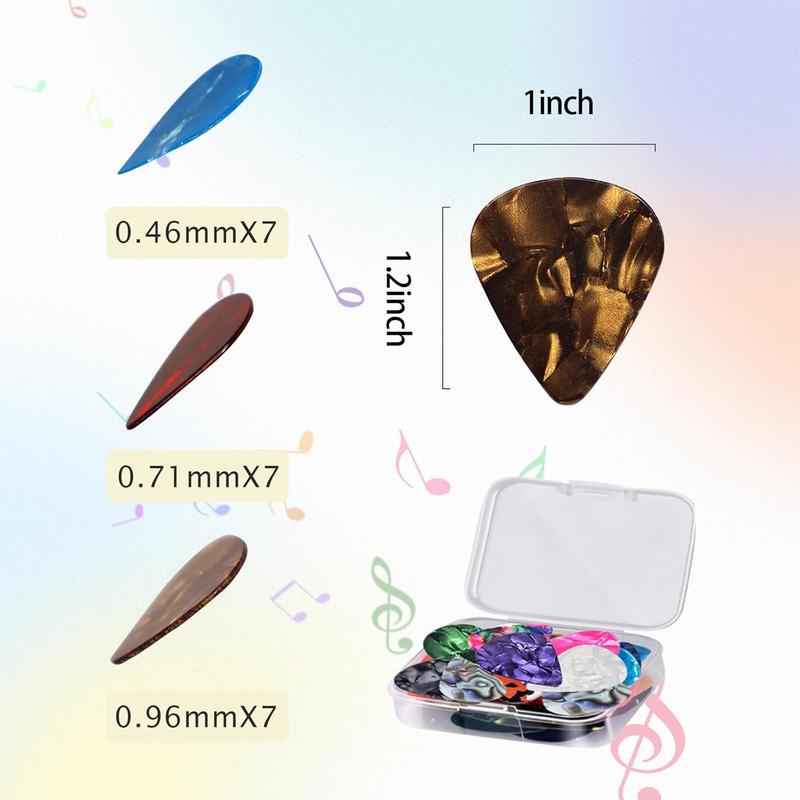 24 Pack Guitar Picks for Acoustic Electric Guitar, Thin Medium Heavy Variety Pack, 3 Different Thickness Celluloid Includes 0.46mm, 0.71mm, 0.96mm(Boxed)