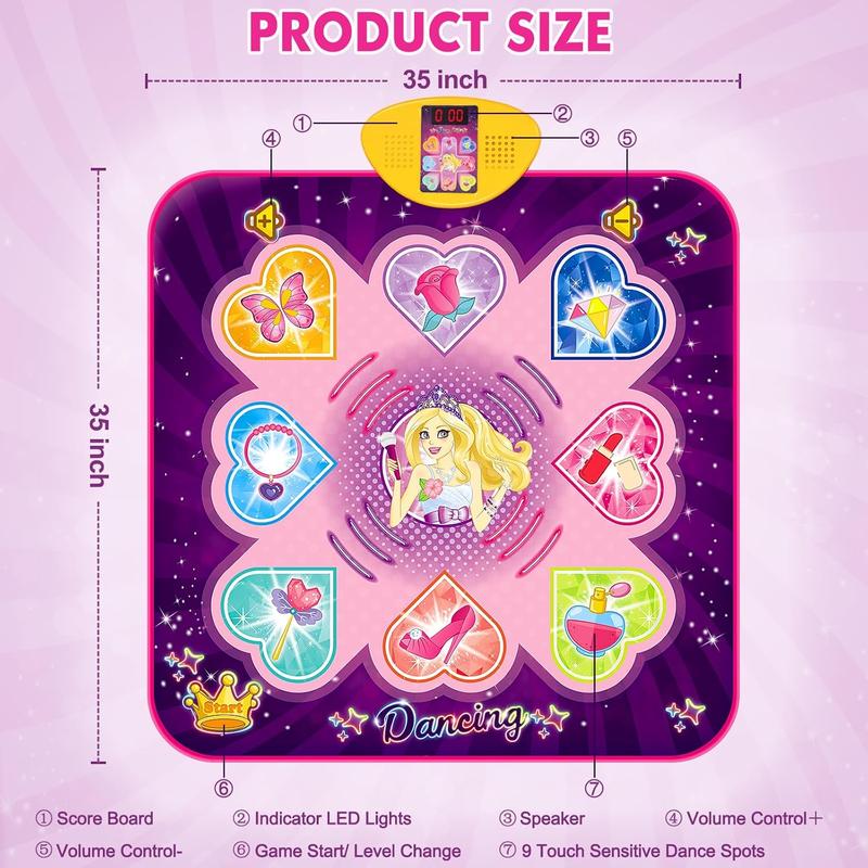 Dance Mat Toys for 3, 4, 5, 6, 7, 8+ Year Old Girls, Music Dancing Pad with 7 Game Modes, LED Lights, Built-in Music, Adjustable Volume, Birthday Gifts for 3-12 Years Old Girls