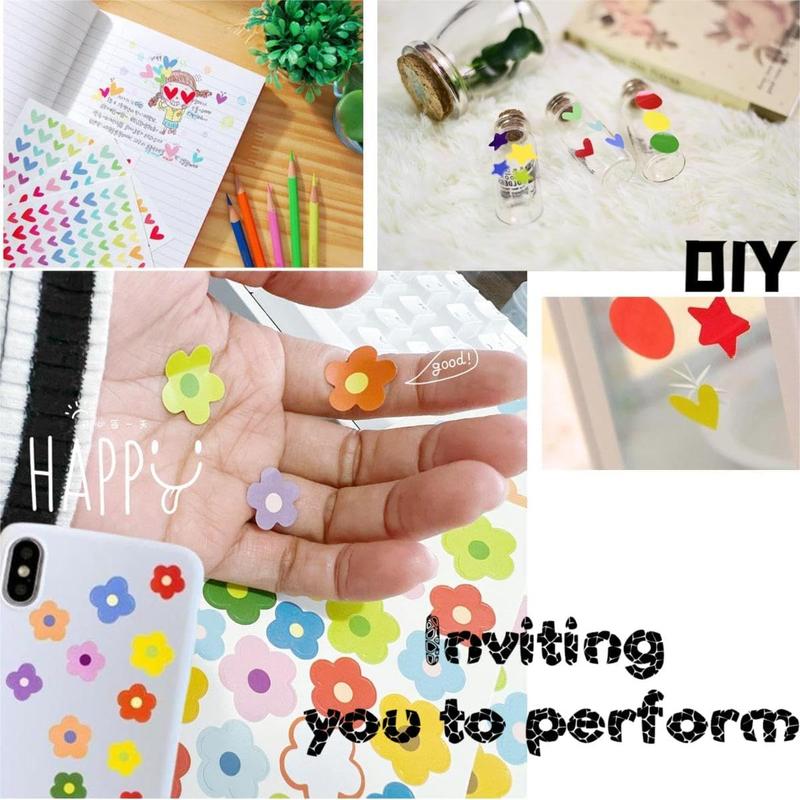 16 Sheets 1434 count Colorful Mini Flower,Dot, Heart and Star Shape Self Adhesive Stickers,for Scrapbooking and DIY Arts Crafts (Mini Flower,Mixed dots,Hearts,Stars,4 Sheets of Each Type)