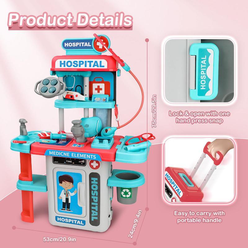 Doctor Pretend Play Toy Set, 1 Set Doctor Role Play Toy with with Medical Cart & Clothing & Stethoscope, Doctor Dress Up Toy, Pretend Play Toy for Kids