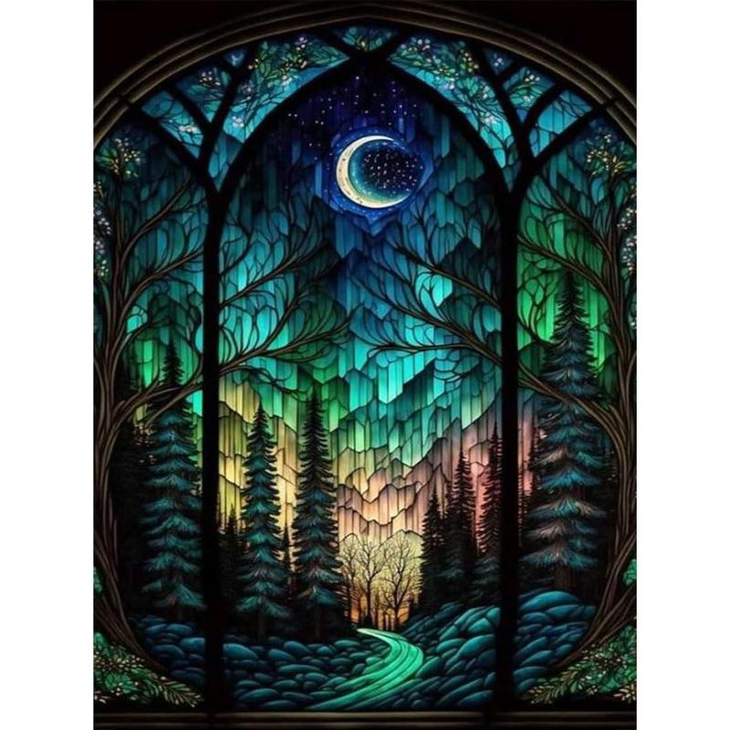 Starry Night Stamped Cross Stitch Kits - Tree Counted Cross Stitch Kits for Beginners Adults Needlepoint Moon Cross-Stitch Patterns Dimensions Needlecrafts Embroidery Kits Arts and Crafts