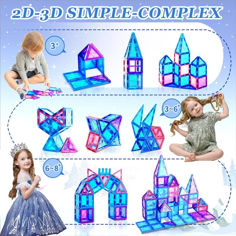 Magnetic Tiles Magnetic Building Blocks for Kids Ages 3+ Frozen Princess Castle Building Toys for Toddlers Christmas Birthday Gifts Toys for 3 4 5 6 7 8+Year Old Boys Girls