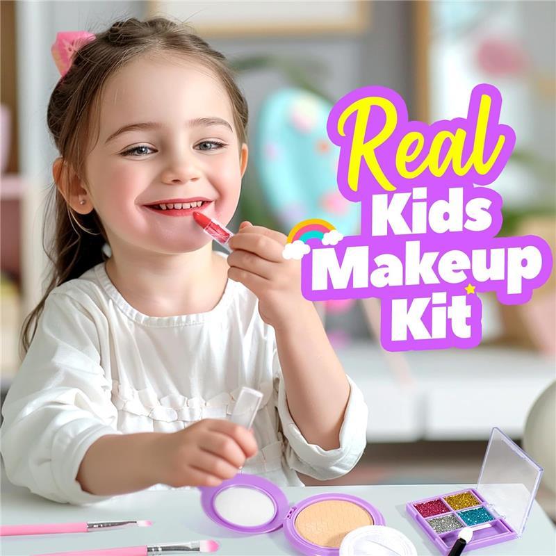 Kids Washable Makeup Kit for Girls 4-6 with Small Coin Purse(5.5x5.25in) - Real, Non Toxic Makeup for Little Girls