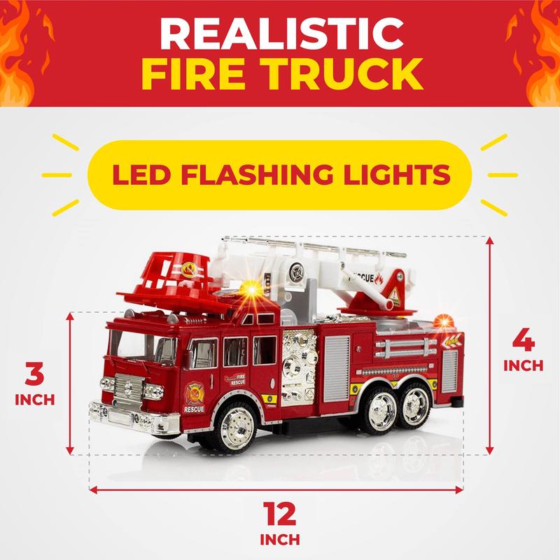 Toysery Fire Truck Toy with Flashing Lights & Siren Sounds for Kids