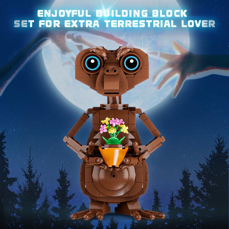 Strange Alien Building Block Set with Flower Basket for Adults, Construction Figure Building Set for Collectors, Sci-Fi Figure Merch for Kids, Educational Surprise Toy for Christmas Birthday Present building block stress relief