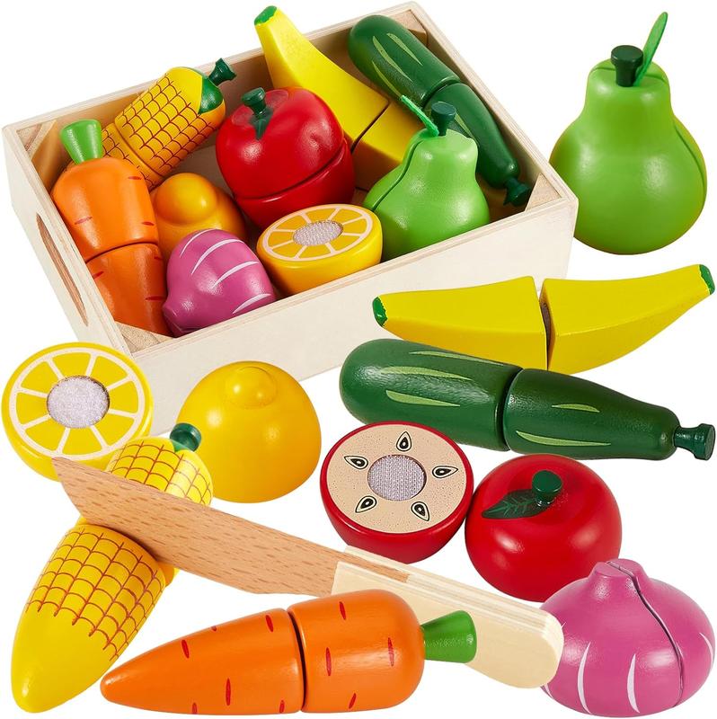 Christmas gift Play Food Set Cutting Fruits and Veggies Toys for Toddlers 1-3, Pretend Play Kitchen Accessories Montessori Educational Toys for Kids Boys Girls 18 Months+