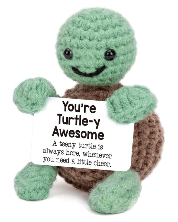 Mini Handmade Crochet Turtle – Funny Positive Gifts, Inspirational Birthday Presents for Women & Men, Emotional Support Turtle Decor