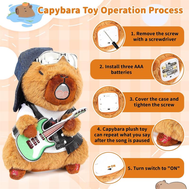 Capibara Dancing Talking Mimicking Toys, 10 English Songs Singing Musical Plush Stuffed Animals Toy, Mimic Repeats What You Say Girls Easter Gift