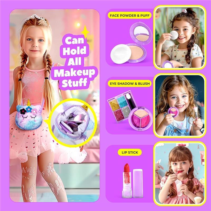 Kids Washable Makeup Kit for Girls 4-6 with Small Coin Purse(5.5x5.25in) - Real, Non Toxic Makeup for Little Girls